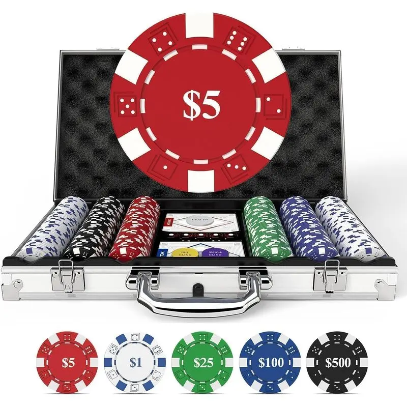 300PCS Poker Chip Set with Aluminum Case, 11.5g Iron Core Chips, Texas Holdem Game Set with Cards, Dice & Dealer Buttons