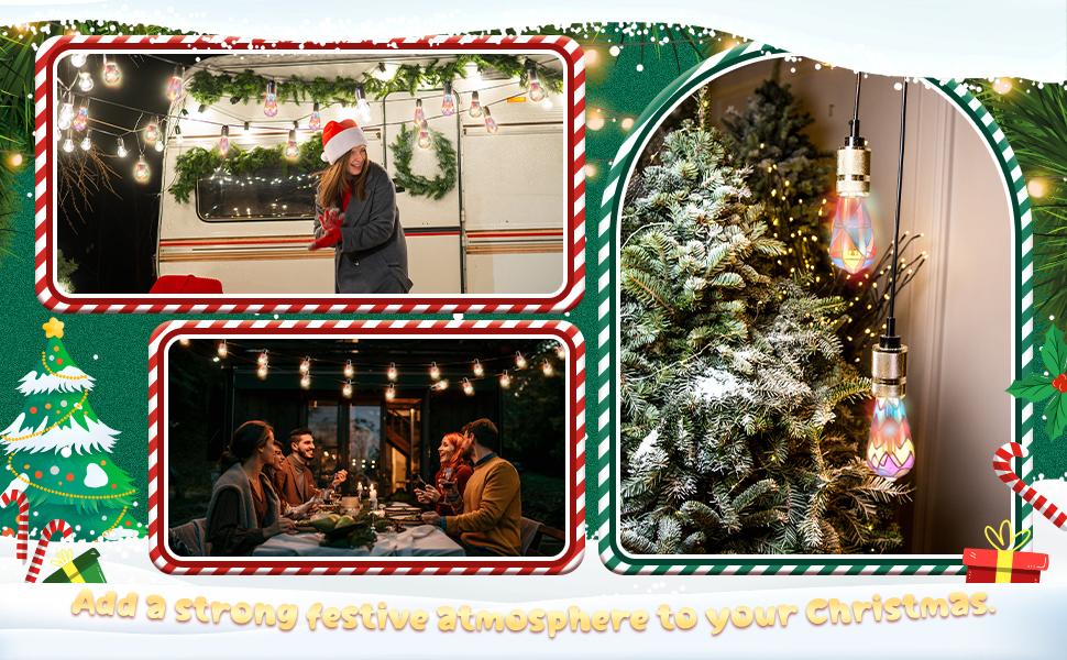 PLL 2 Pcs Stained Glass LED Light Bulb E26 Base Colorful Lightbulb 120V Flickering Lightbulb Bulbs for Christmas Xmas Home Balcony Party Decoration (A60)