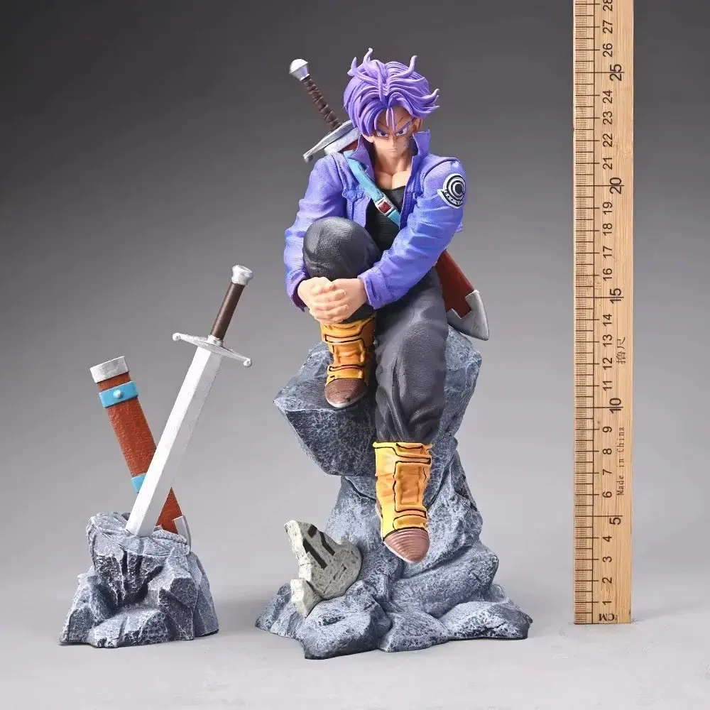Dragon Ball Future Trunks Sitting Figure, Classic Contemplative Pose, Jacket, Detailed Hair, 28cm PVC Collectible, Plastic Figurines, Figurines Collectibles, Collectible Items