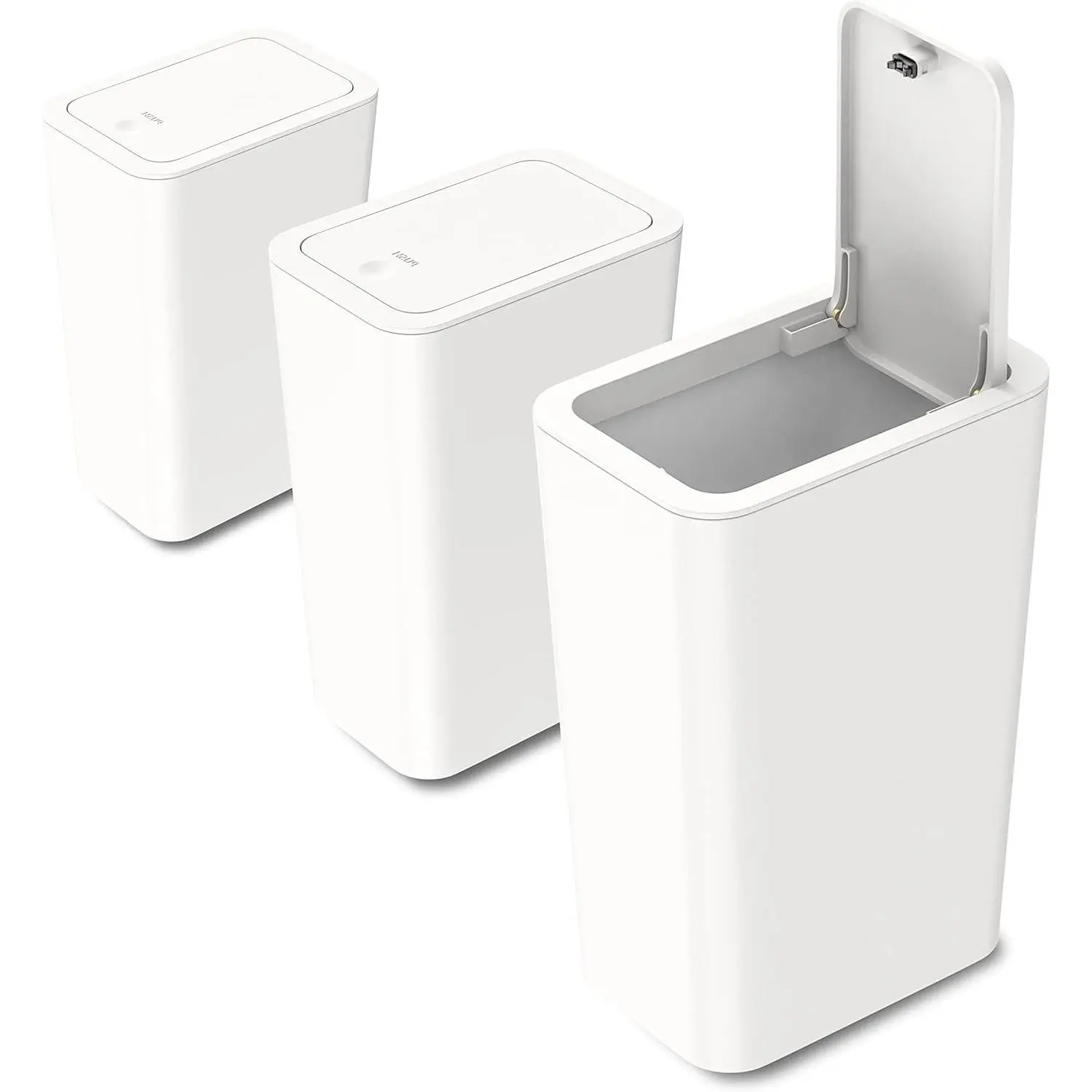 3 Pack 10L / 2.6 Gallon Small Trash Can with Pop-Up Lid, Waste Basket for Bathroom, Kitchen, Bedroom, Powder Room, Craft Room, Office, College (Off White)Gift