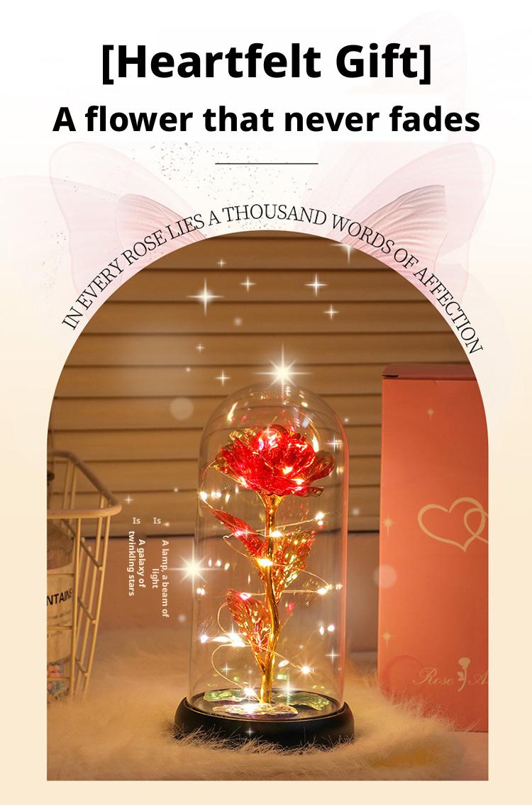 A Thoughtful Gift Everlasting Flowers A Creative Gold-Leaf Artificial  Bouquet With A Medium-Sized Lampshade, Warm Light Gift Box, A Luminous Acrylic Night Light For Bedroom , A Keepsake, Holiday Gift, Mother'S Day Gift Eternal Glass Roses Sympathy Great