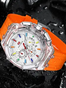 1pc Sports Casual Quartz Watch for Men Multifunctional Small Dials Luminous Hands Top Brand Silicone Strap Fashion Business Mens Watches