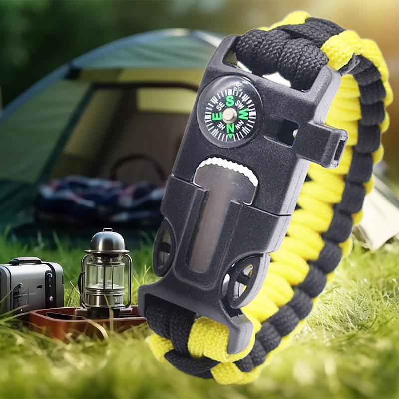 Outdoor Sports Foldable Survival Bracelet Whistle Outdoor Survival Five-in-One Multifunctional Compass Flint Rope Braided Bracelet Camping Pro Off-Road Electric Mountain Bike