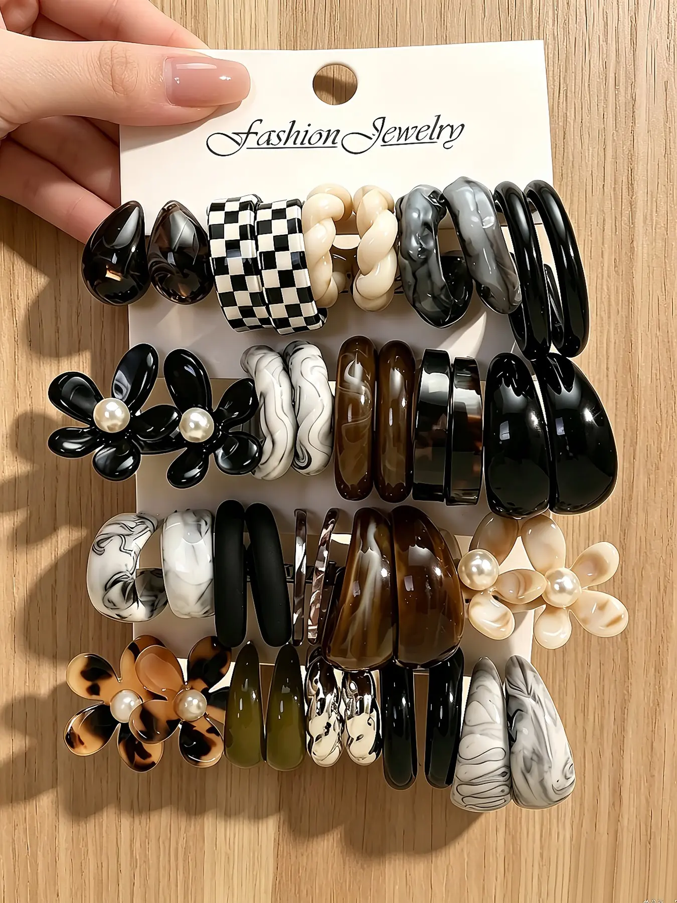 20 Pairs Teardrop Resin Earring Set, Ring Style Fall Winter Maillard Color Ear Jewelry, Sexy Plain Pattern, All Seasons