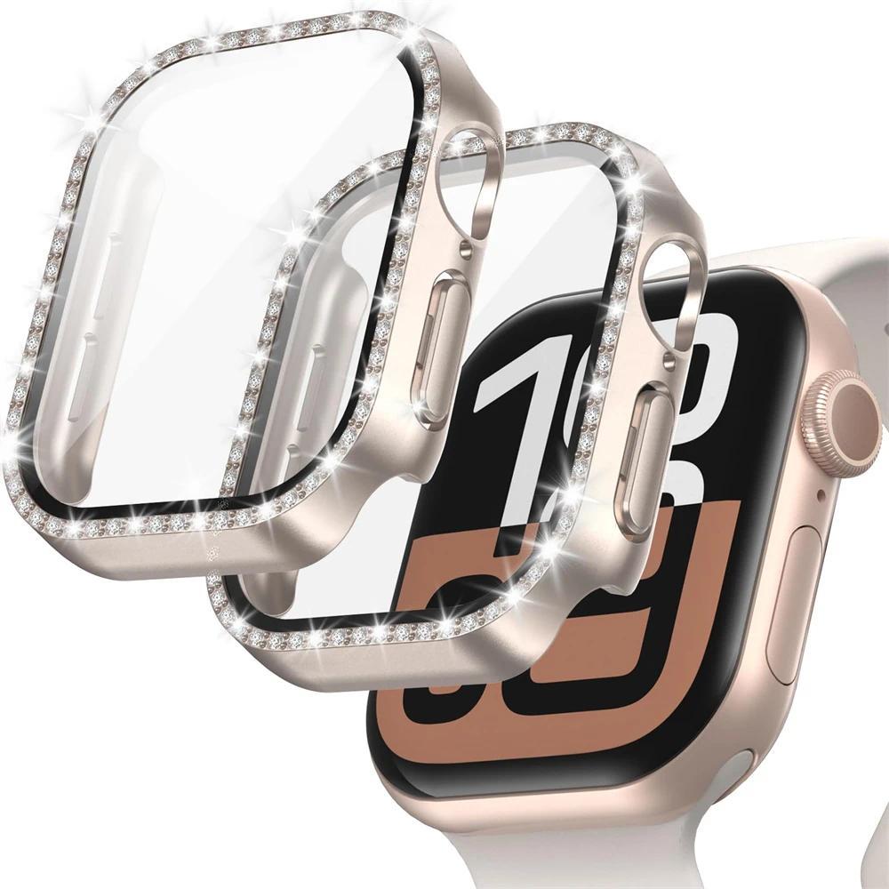 Diamond Case For Apple watch series 10 9 8 7 6 5 4 se 46mm 42mm 44mm-40-41-45mm Glass+Bling Bumper Screen Protector Accessories