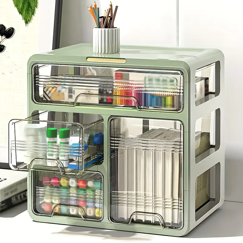 1 desktop drawer storage box, desktop organizer with drawers, can sort and organize a variety of items, suitable for desks, dressers or bathroom counters, suitable for office supplies, cosmetics, medicine storage. grass green