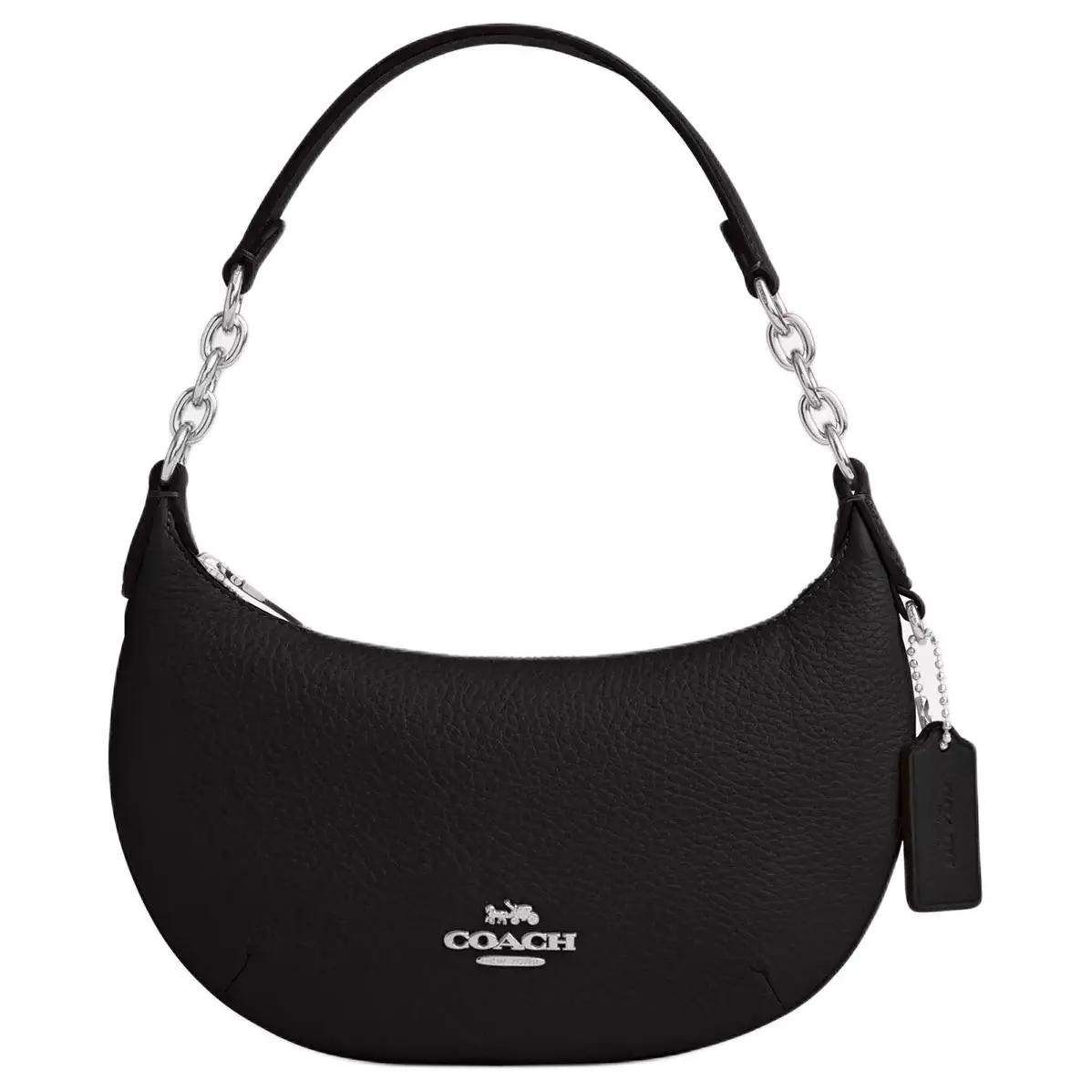 COACH Payton 21 Small Handbag for Women – Classic Pebbled Leather with Silver Logo, Black and Silver