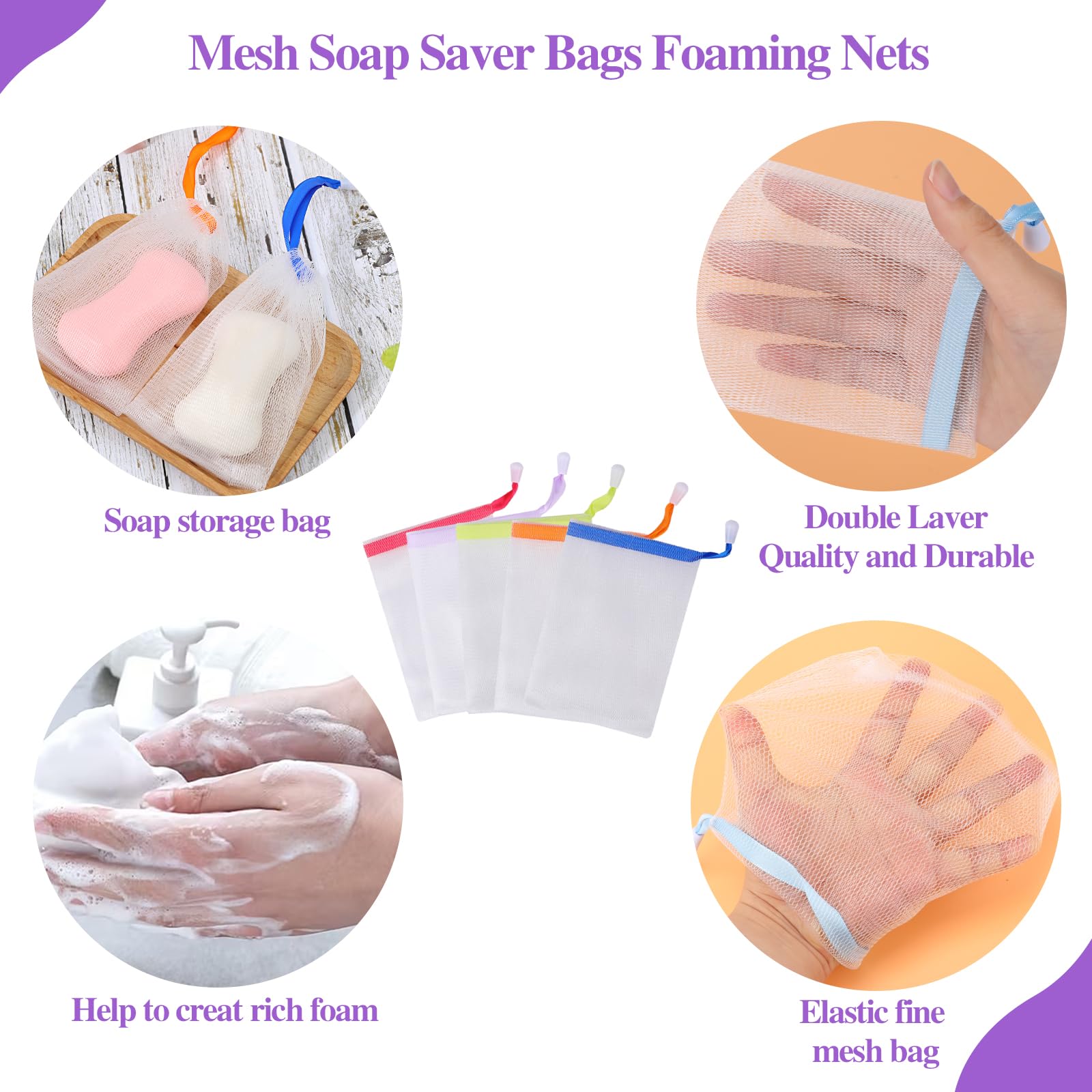 Random Color Exfoliating Soap Bag, Bubble Foam Net Bag with Drawstring, Soap Storage Bag for Shower Foaming & Drying