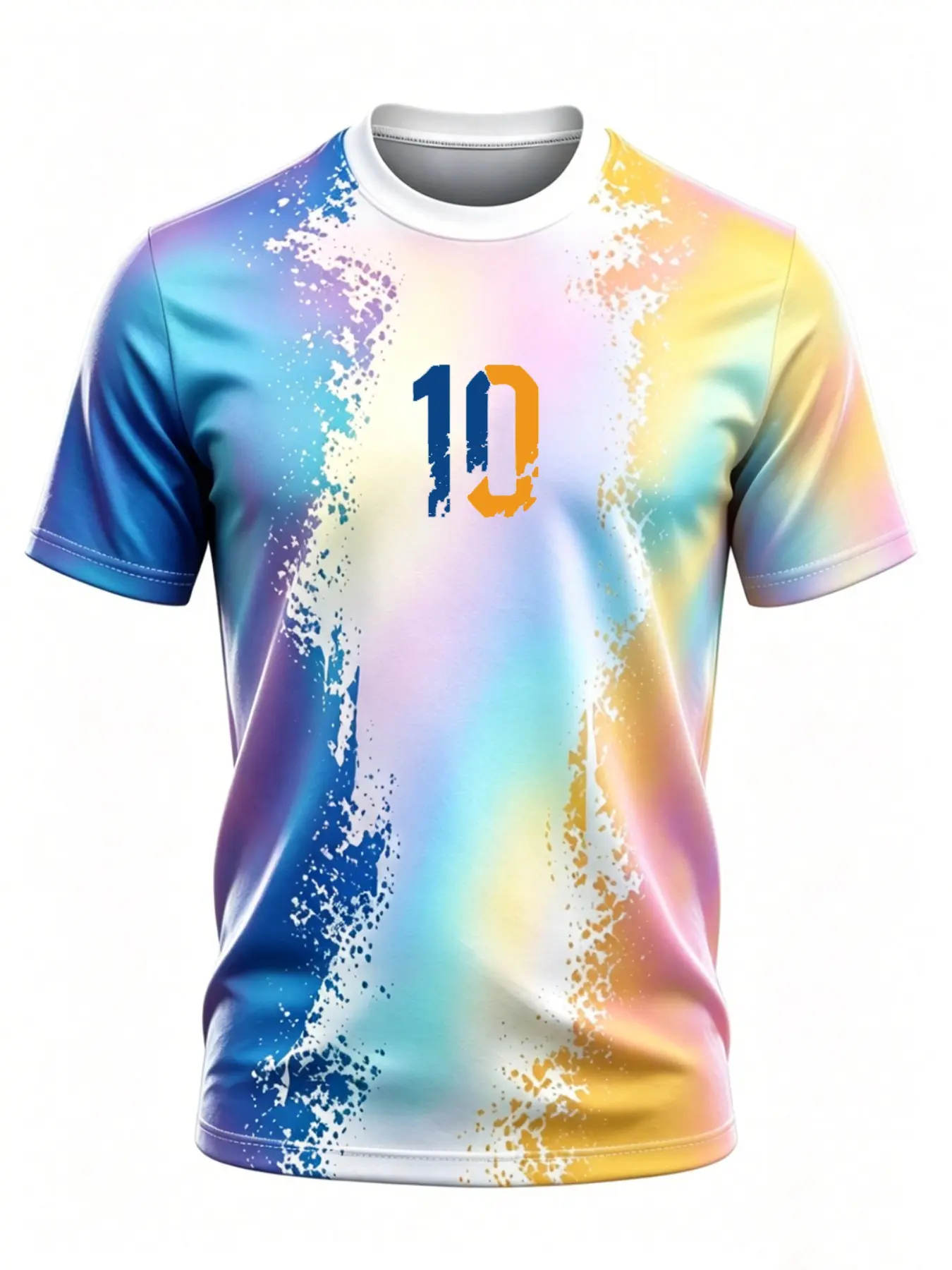 Men Gradient Rainbow Spray Splatter Number 10 Sublimation Jersey  Breathable Stretch Athleisure Short Sleeve Top Multi Wear Light Outdoor Gym Hiking City Walk Streetwear Aesthetic Daily Casual Workout Graphic T Shirt