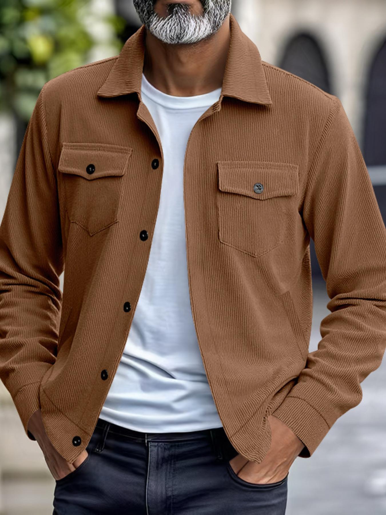 Men's Corduroy Jacket Coat, Spring & Fall Heavyweight Casual Outerwear, Durable Comfortable Design, Perfect for Outdoor Activities