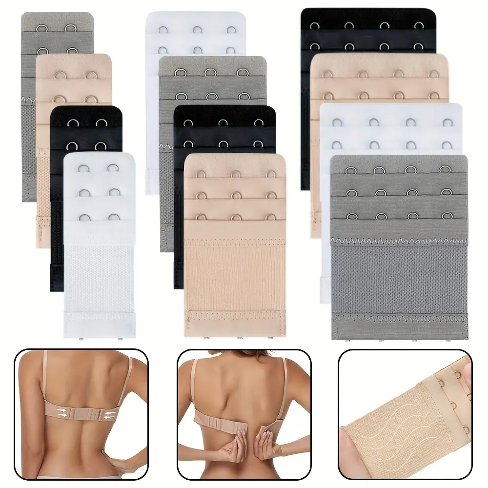 12 Pack Bra Extenders 2/3/4 Hooks, Elastic Bra Strap Extenders Adjustable Back Bra Extension Clips, Comfortable Bra Band Extenders for Women Lingerie Underwear