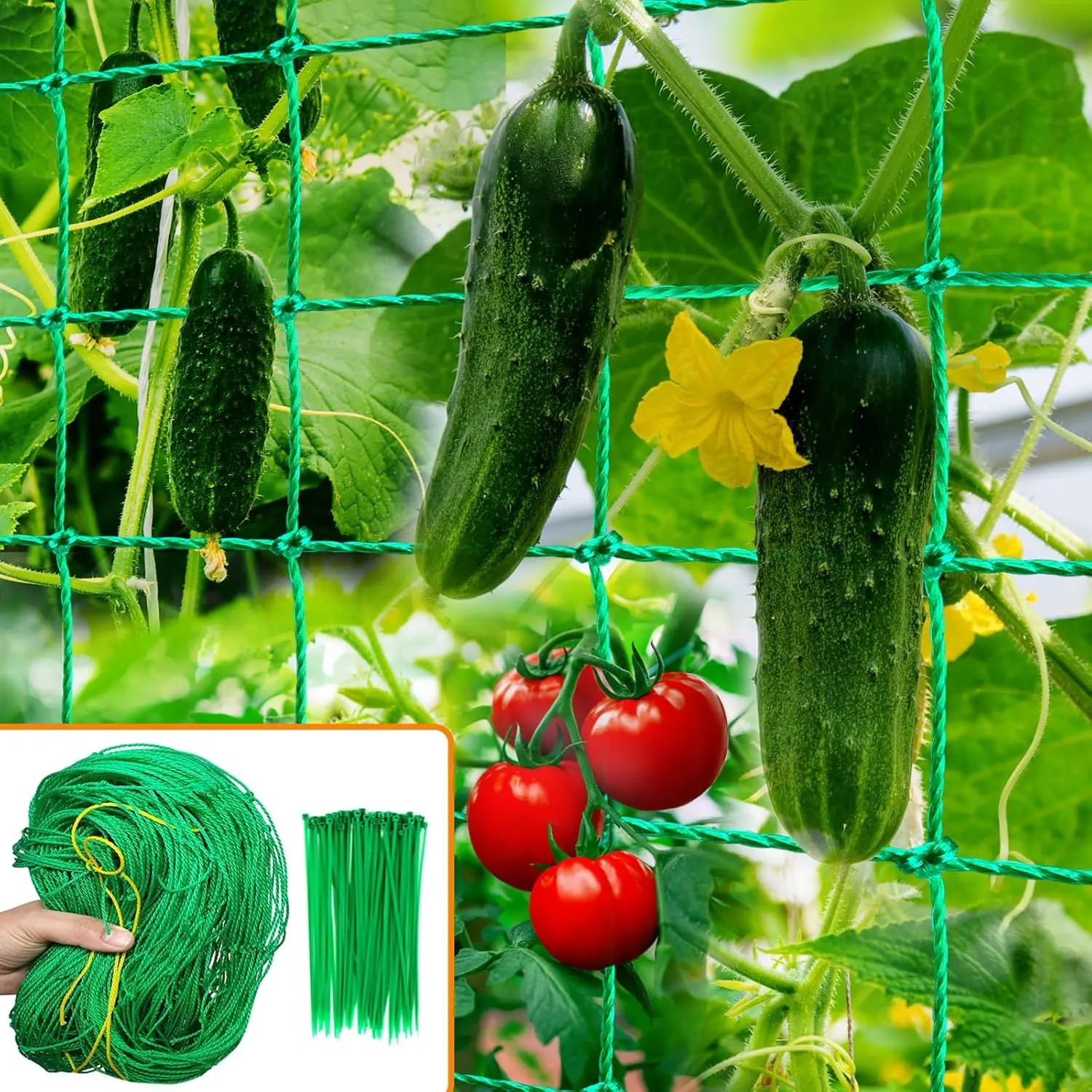 Trellis Netting, Garden Netting for Plants, 6.6x9.85 FT Garden Trellis Netting for Climbing Plants with 27 Strands Nylon Outdoor Indoor, Vegetable Grow Trellis Net for Tomato, Cucumber, Grape, Bean