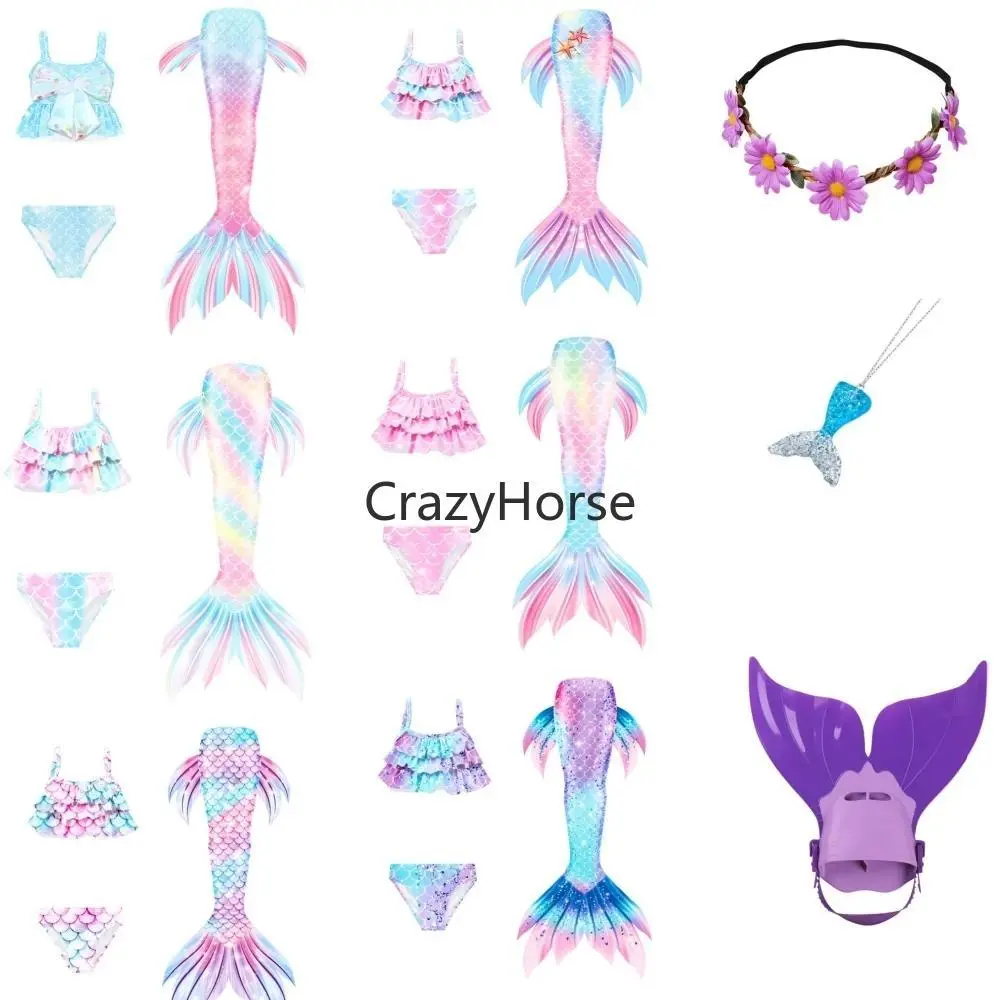 2026 Swimwear Little Mermaid Cosplay Mermaid tail Costume Ariel Party Dress Up Beach Bikini Swimsuit With Monofin Fin Flipper