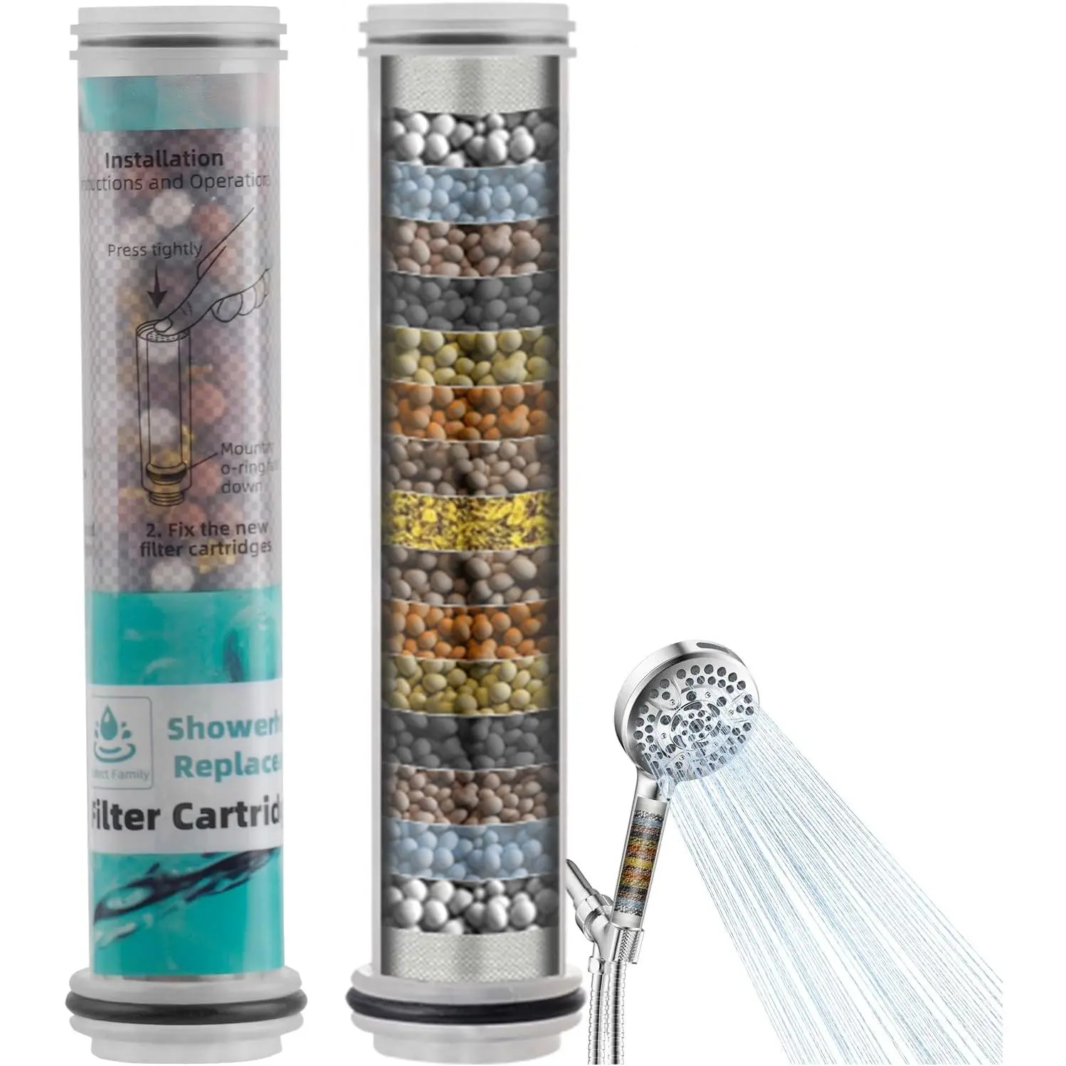 2 Pack  Shower Filter, 20 Stage Showerhead Filter for Hard Water, Water Softener Filters for  10- Handheld Shower