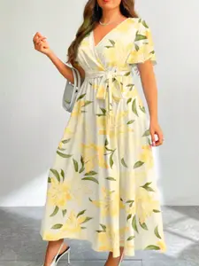 Women's V-Neck Long Floral Dress, Casual Comfortable Design, Perfect for Everyday Wear & Stylish, Ideal Gift for Her