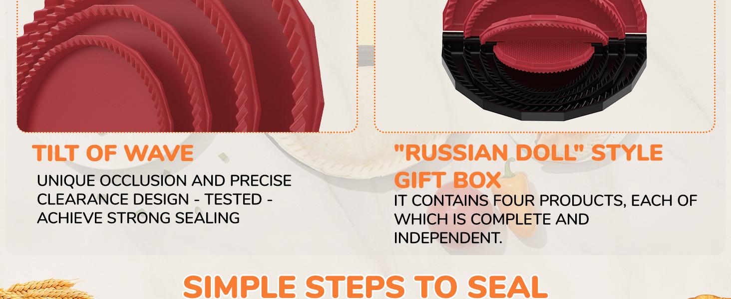 4 Pack Tortilla Sealers, 4-In-1 10"+8"+6"+4" Flour Tortilla Crimper, Quesadilla Maker, Tortilla Press - Make Tacos, Crumpet, Calzones, Burritos - Environmentally Friendly Biodegradable Material