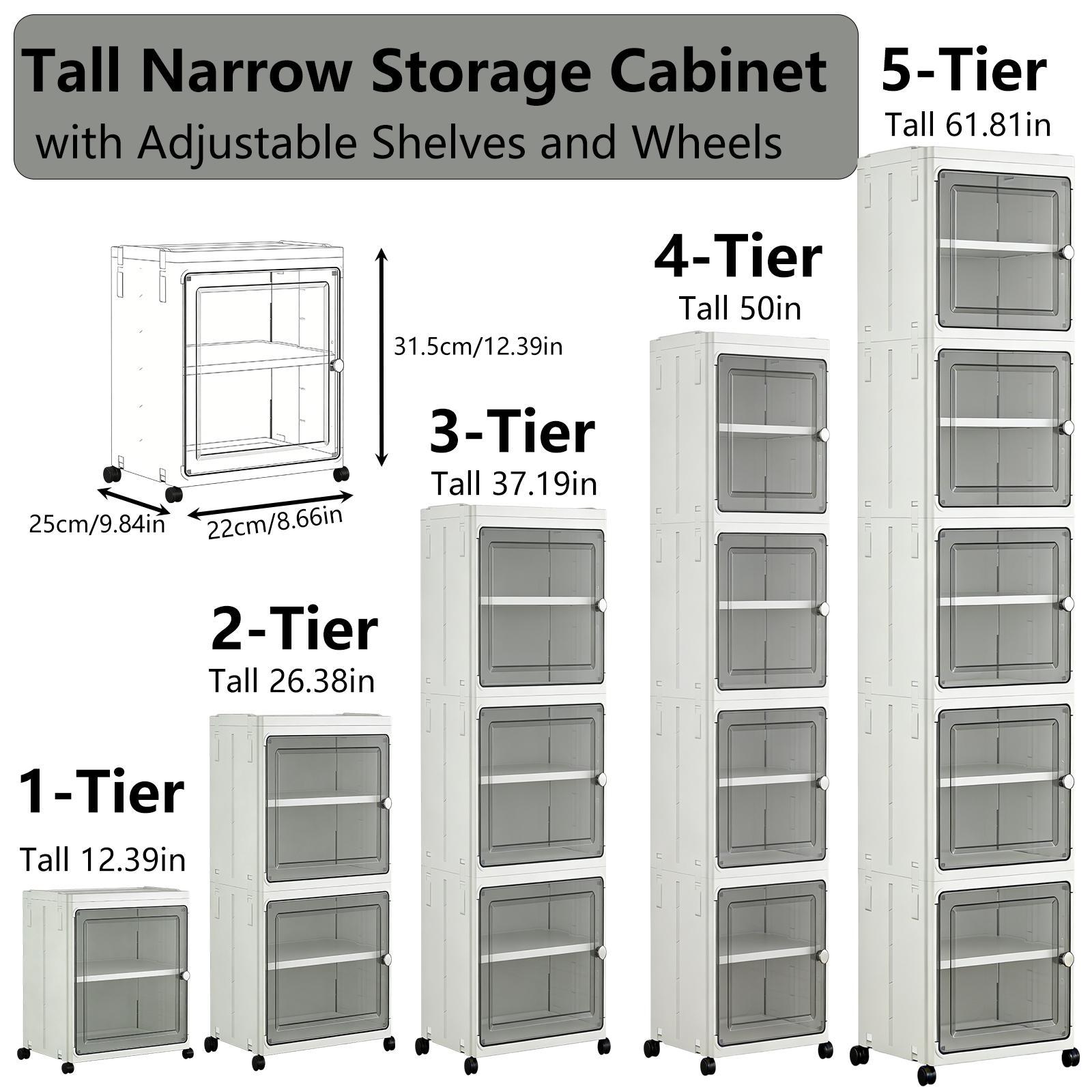 Narrow Gap Storage Organizer Foldable Cabinet Magnetic Sealed Door Universal Wheels Dustproof Moistureproof for Bathroom Kitchen