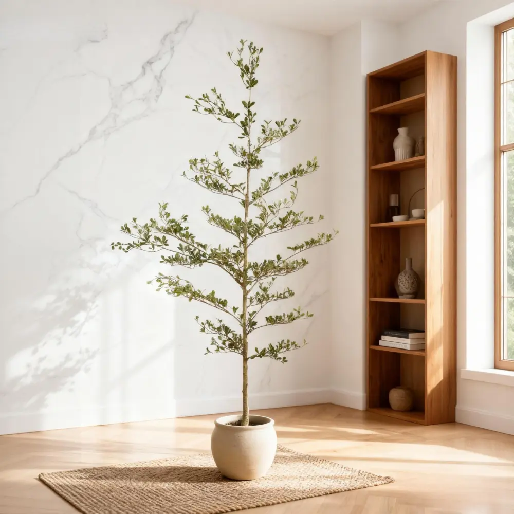 6-7FT Artificial Black Olive Tree with Black Plastic Pot - Realistic Tall Fake Indoor Plant for Home Living Room Corner Decoration, 1pc/set