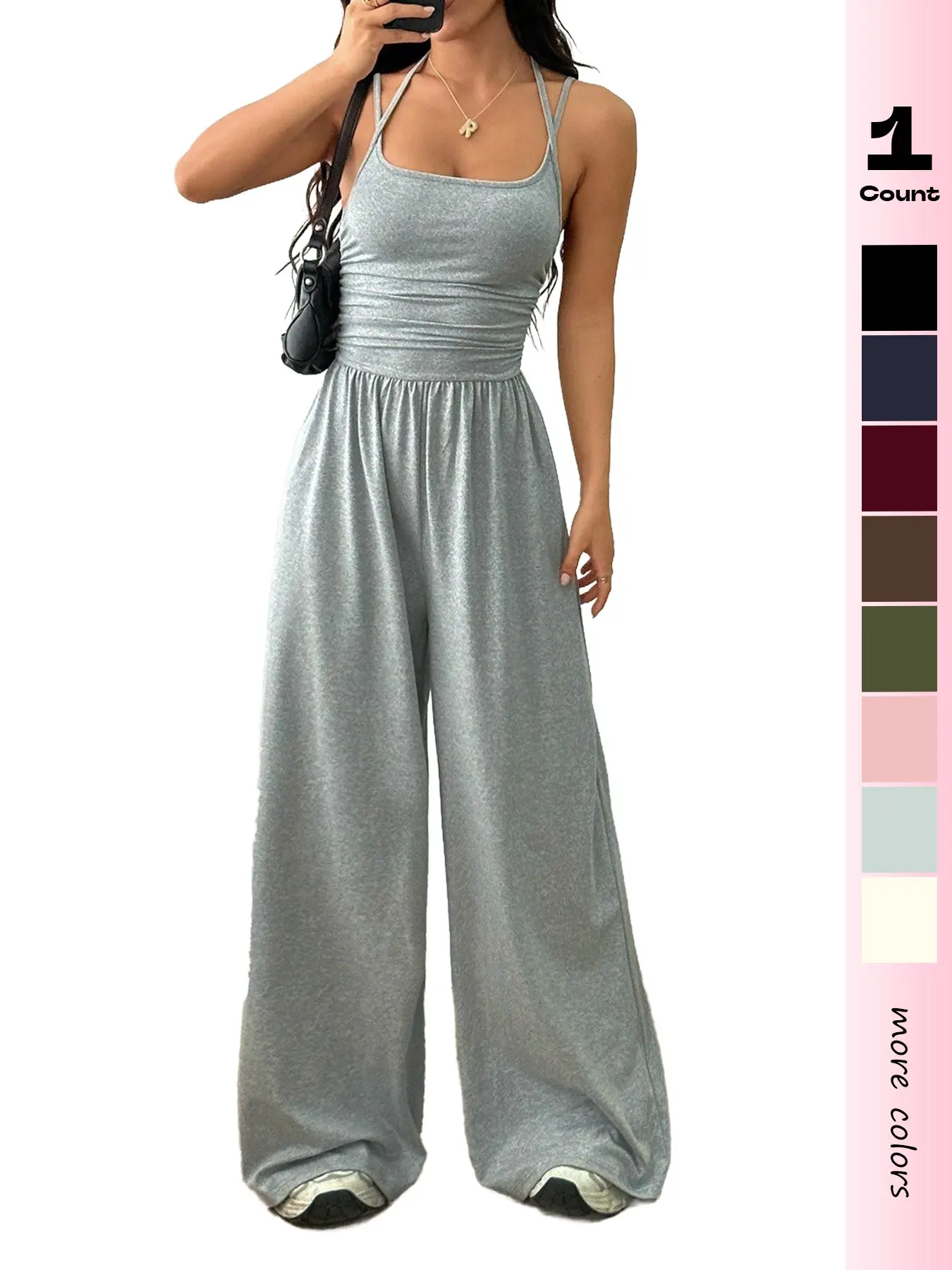 Women's One-Piece Sexy Thin Straps High-Waisted Wide-Leg Pants Romper, Casual Home Wear, Vacation, All Seasons Slim Fit