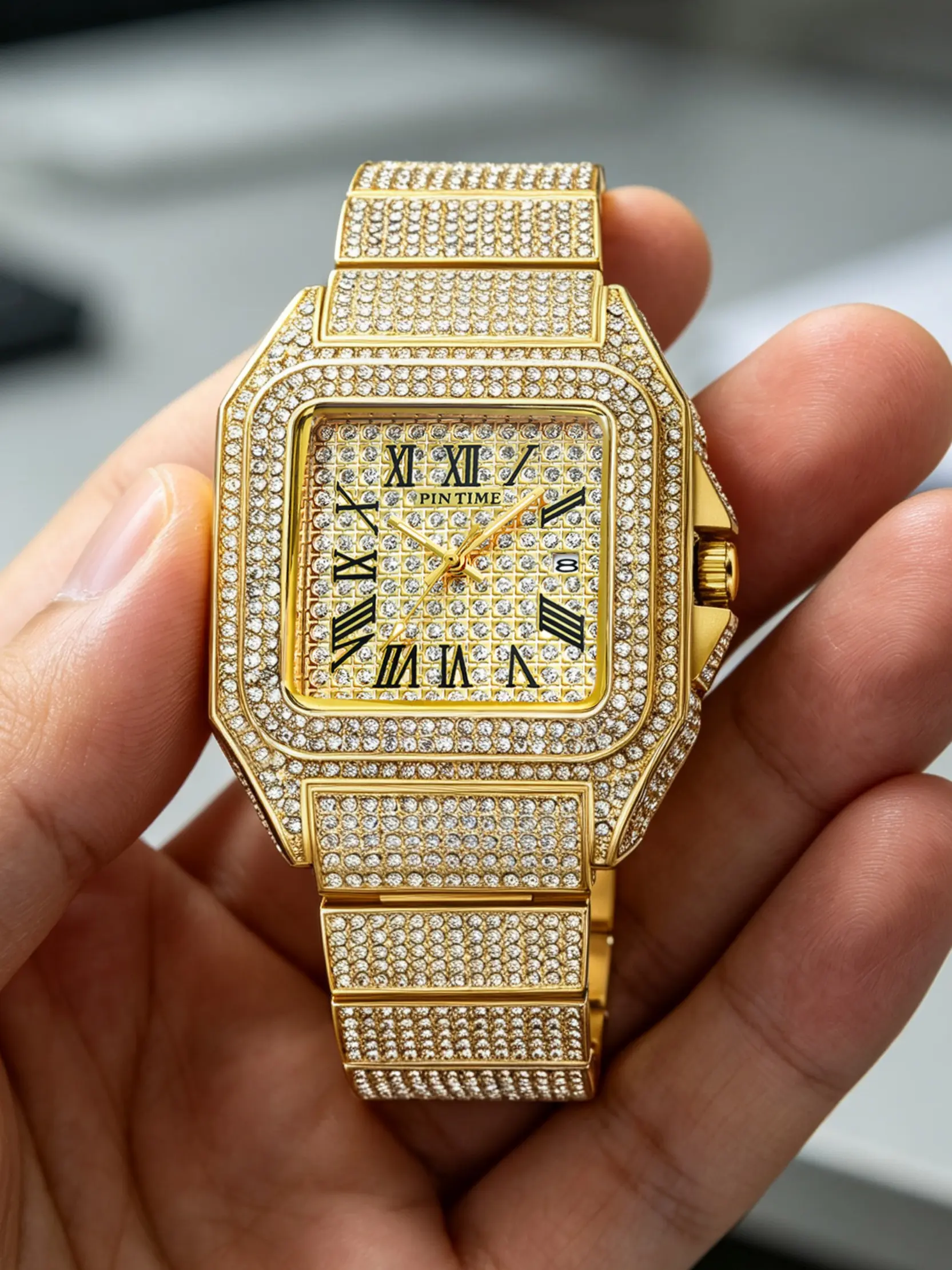 Men's Quartz Watch, Retro Starry Night Style, Hip Hop Luxury Diamond Inlay, Square Fashion Waterproof, Date Display, Valentine's Day Gift