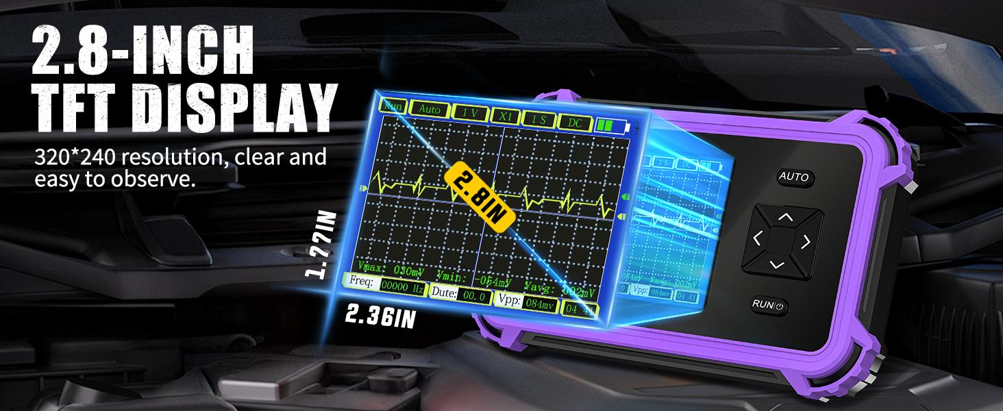 Oscilloscope, 2.8" TFT Oscilloscope, 1MHz Bandwidth, 8.33MSa/s Sampling Rate, Auto/Normal/Single Trigger Modes, for Home & Automotive Use