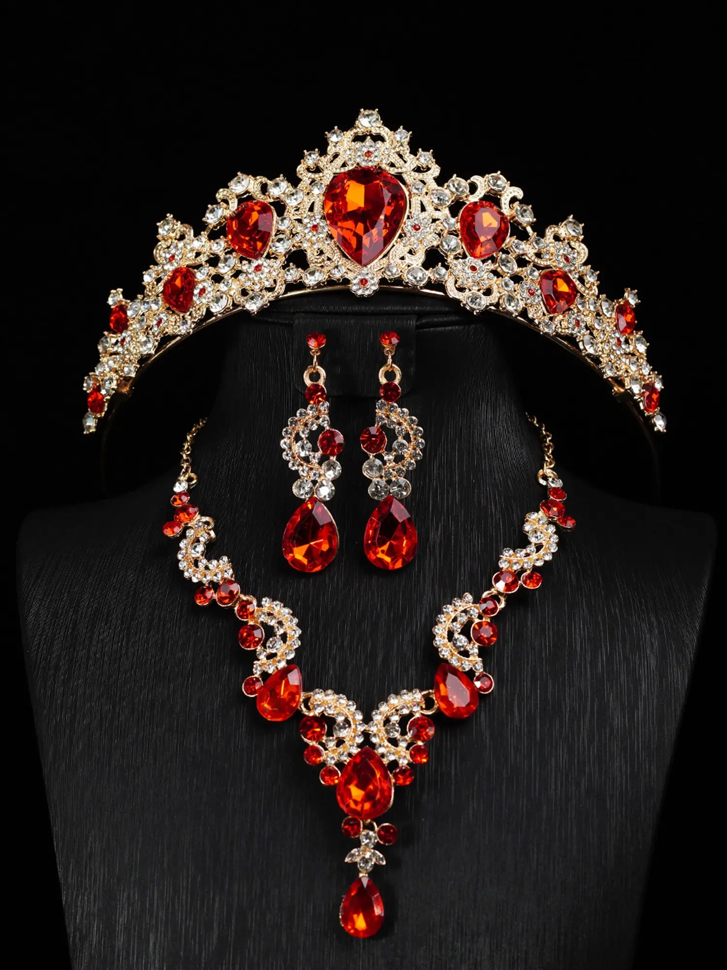 Women's Baroque Crown Necklace Earrings Set, Sparkling Rhinestone Crown Hair Accessory, Vintage Crown Headpiece, Wedding Birthday Party Photography Accessories