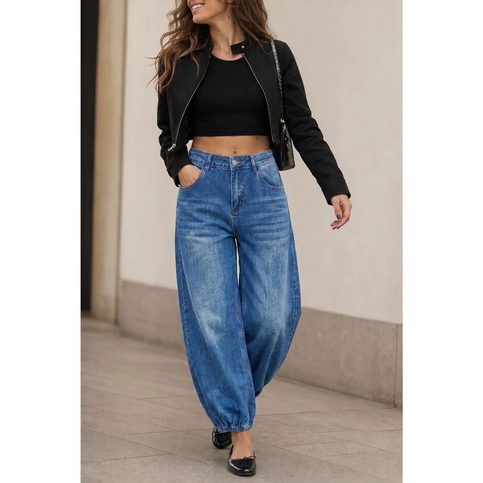 Flowyair Women Barrel Jeans High Waisted Wide Leg Baggy Harem Denim Pants | baggy, jogger, boyfriend, y2k going out, denim pants with pockets, loose fit, vintage 90s, balloon leg,clothes for back to school,first day of school outfits