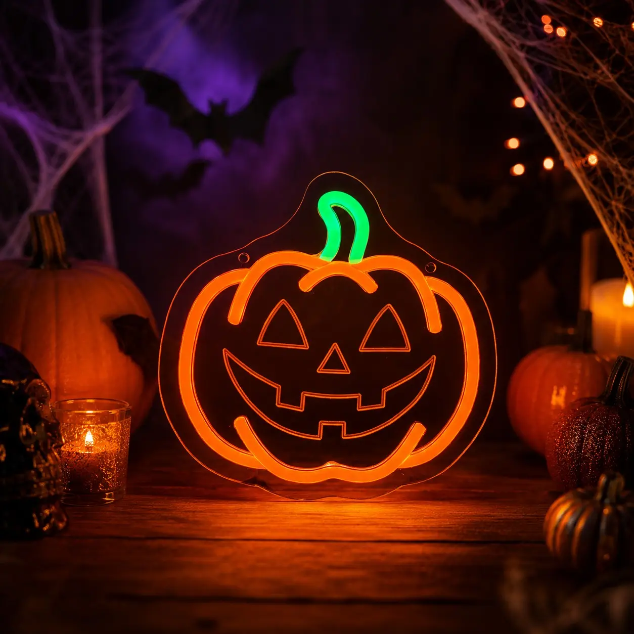 1pc Pumpkin Neon Sign, Halloween Party Style LED Wall Light, Orange Green Acrylic Hanging Decor with Jack O Lantern Face Detail, USB Powered Porch Lamp for Bedroom, Entryway, Party Room, Shop Window, Gift for Halloween Fans and Seasonal Fall Wall Decor US