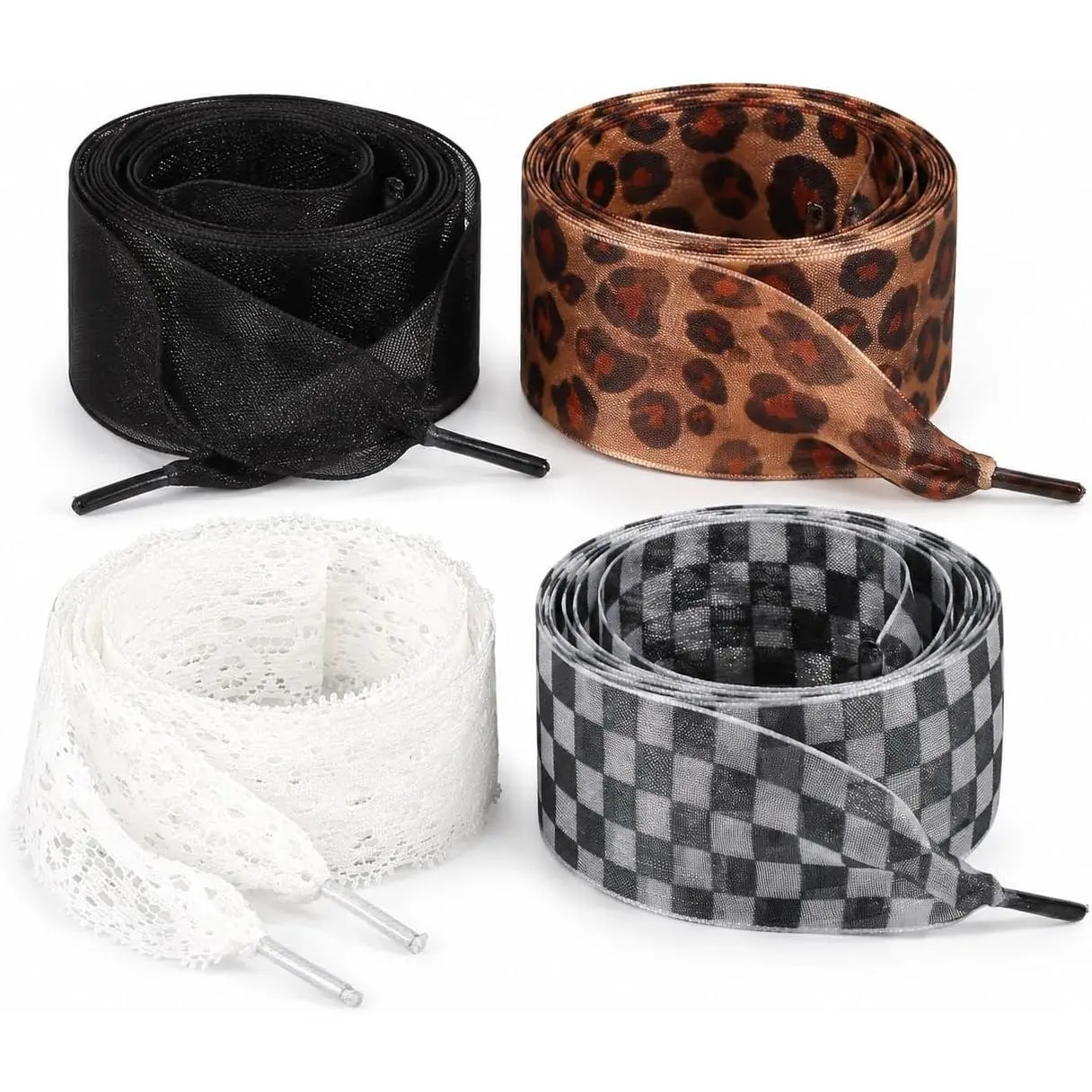 4 Pairs Shoe Laces for Sneakers Fashion Soft Satin Ribbon Shoelaces for Women Girls Casual Shoes Shoestring