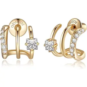 Obidos 14K Gold Plated Illusion Stud Earrings for Women | Triple Huggie Hoop Earrings for One Hole| Trendy Simple Hypoallergenic Fashion Accessories Gold Jewelry Gifts for Womens