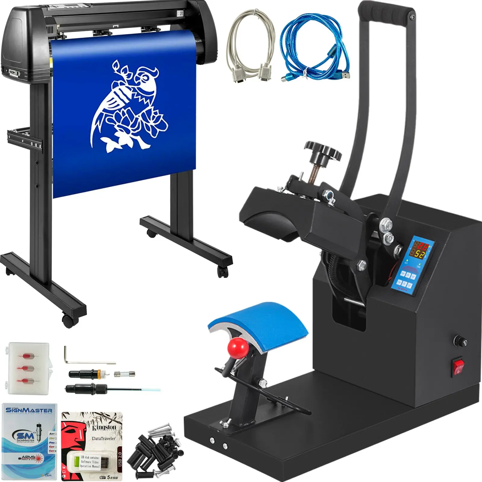 【Summerfinds】VEVOR 5.5x3.5 inch Cap Heat Press & 53 Inch Vinyl Cutter Machine w/ Floor Stand