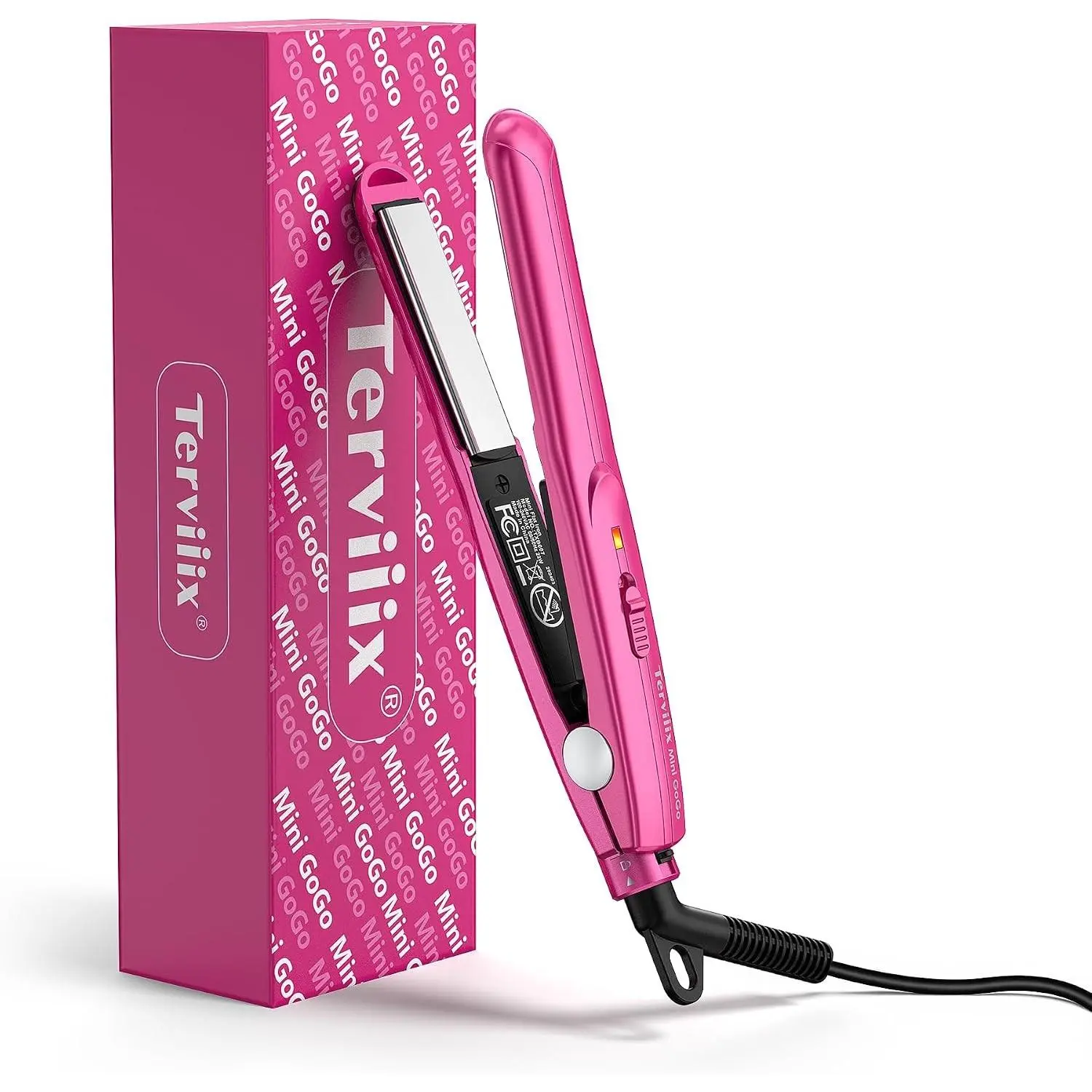 Mini Flat Iron, 1/2 Inch Hair Straightener for Bangs Edges, Pink | For Short Hair, Touch-ups, Bob, Pixie cuts, Ceramic, Dual Voltage Travel, Lightweight with PouchGift
