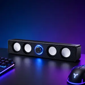 USB Powered Wired Desktop Speaker, HD 3D Surround Bass, Knob Volume Control, Plug-And-Play Compatible with PC, Laptop, Monitor, TV