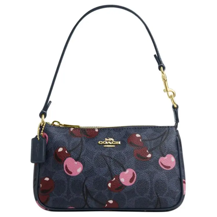 COACH Nolita 19 Cherry Print Top-Zip Handbag for Women – Faux Leather, Small, Blue