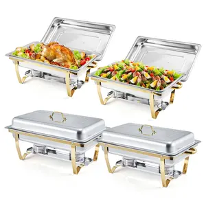 8 Qt Stainless Steel Rectangular Chafing Dishes (4/2 Pack) - Buffet Warmers Sets with Lids,Chafing Dishes Buffet Set, Food Warmer for Parties Buffet,Stainless Steel Food Heater with Lid