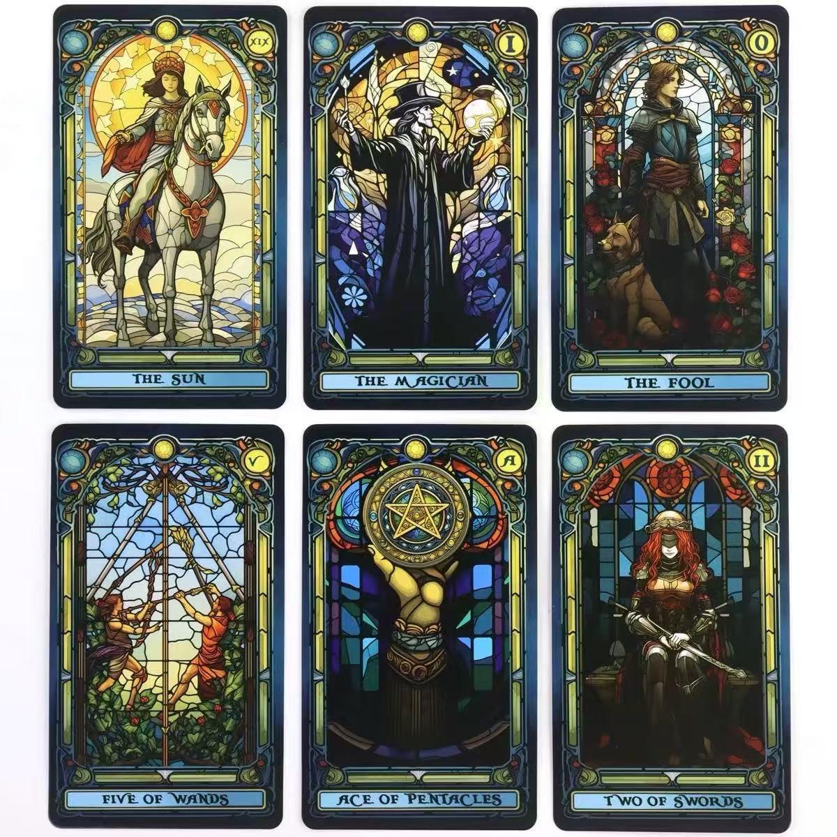 Stained Glass Tarot Card, 1 Box Flower Window Tarot Card, Casual Party Card Game, Tarot Card for Teenager & Adults, Fantasy, Magical, Illustration, Illustrated, Decorative, Decoration, Tarot Card Set