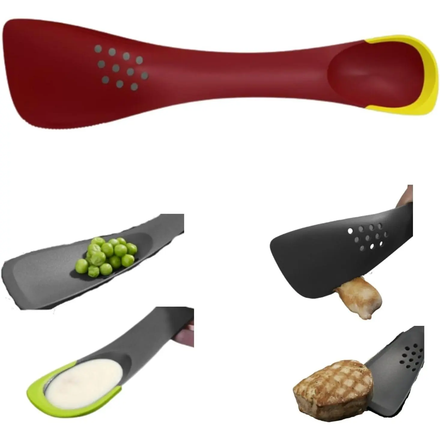 -tool 5-in-1  Kitchen Utensil, Slotted Spoon, Turner,  Tool, Solid Spoon and Spatula in  for Kitchen Serving Stirring Cooking Baking (Red 1)