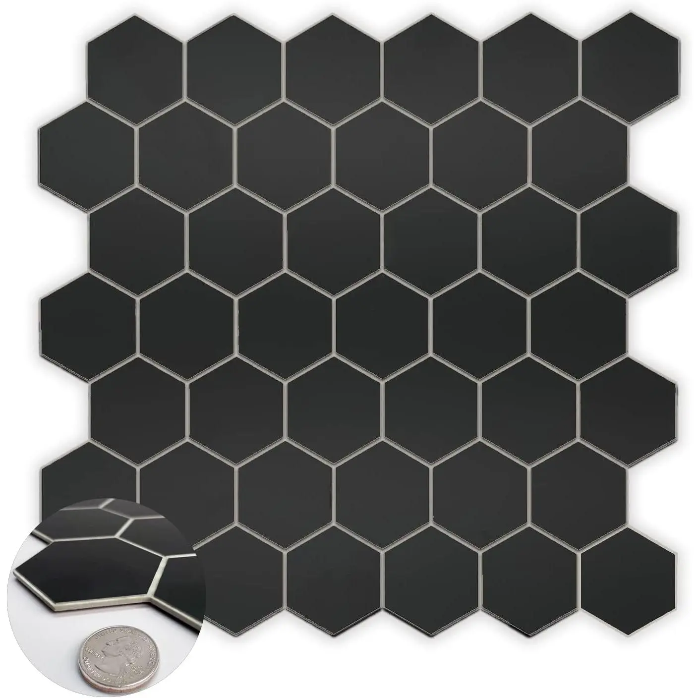 10-Sheet Hexagon Peel and Stick Backsplash, 11.42" x 11.42" Black  Self-Adhesive Marble Mosaic Wall Tile,  Stick  Backsplash Tiles for Kitchen Bathroom Shower