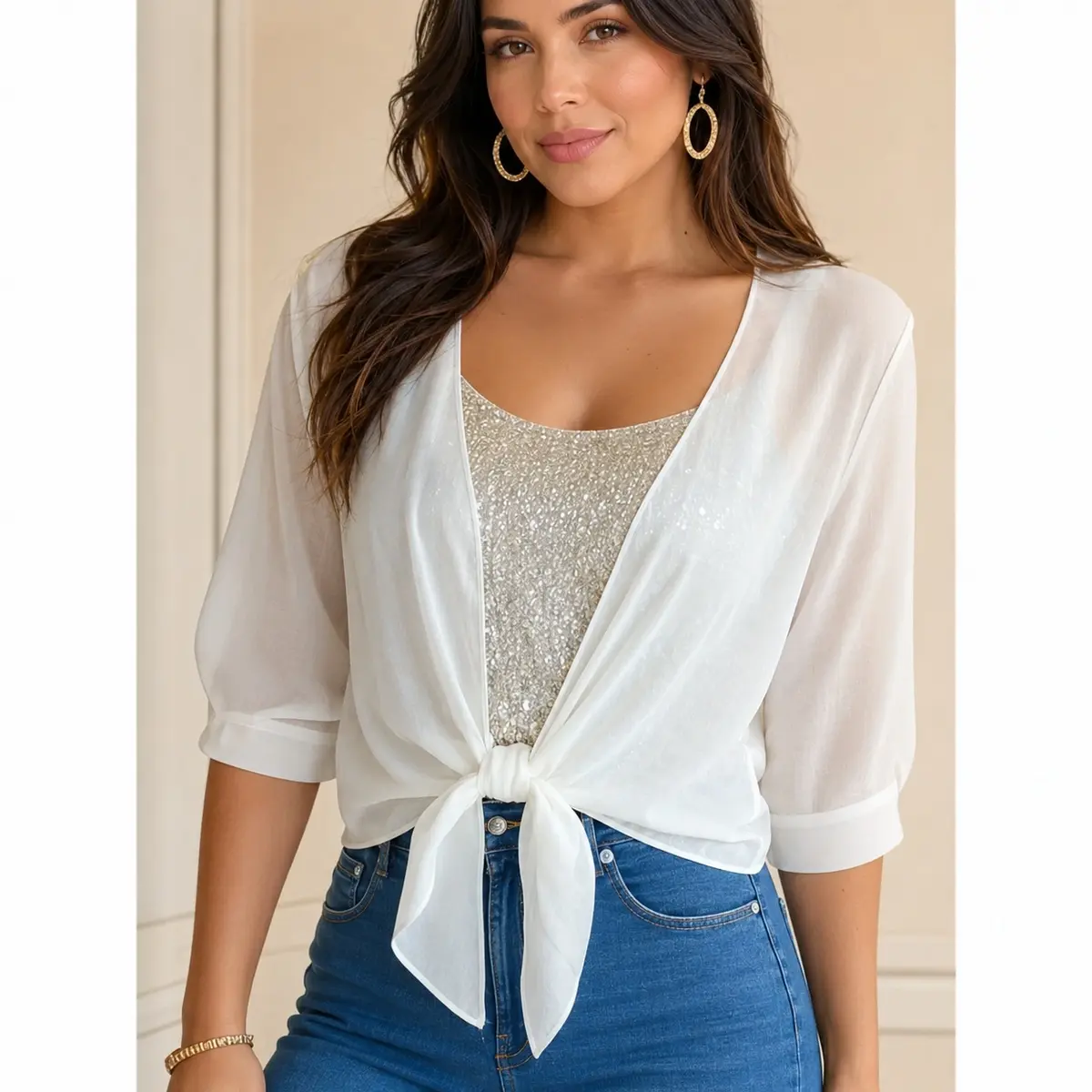 Women's Summer Solid Color Chiffon Cardigan, Half Sleeve Short Tie Knot Open Front Shrugs, Ultra Thin Lightweight Sheer Sunscreen Cover Ups for Dresses,womens vacation clothes,front tie top