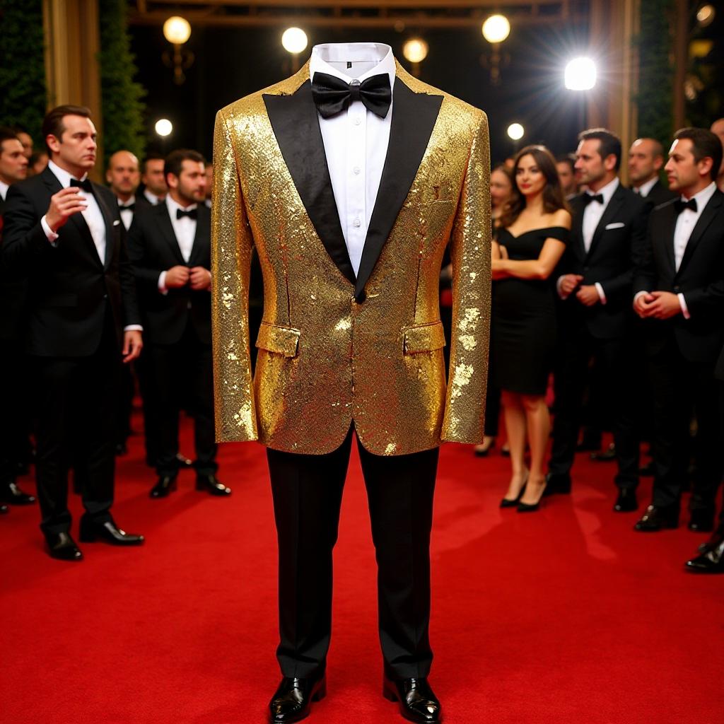 Gold Sequin Stage Performance Suit Jacket  Men's Korean Style Blazer For Nightclub, Wedding Host, Emcee, Photoshoot