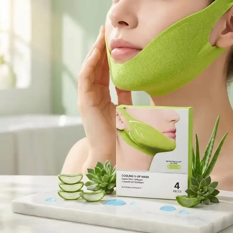 V-Shape Lifting Mask, Cooling Gel Chin Patch, Jawline Contouring Face Wrap, Skin Tightening & Puffiness Reducing for Women Home Spa Care