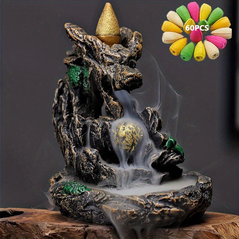 Incense Burner, 1 Set Creative Waterfall Design Incense Burner with 60pcs Incense Cones, Home Decor Ornament, Desktop Decoration for Living Room Bedroom, Freshener