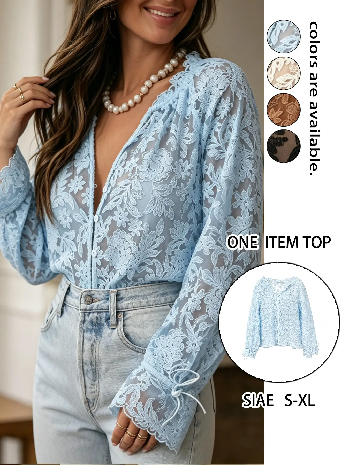 New Fashion Long Sleeves Lace Shirt with Cutout Design, Casual Elegant Lace Top, Versatile Hollow Out Patchwork Blouse, Soft and Charming Lace Upper, Feminine, Elegance