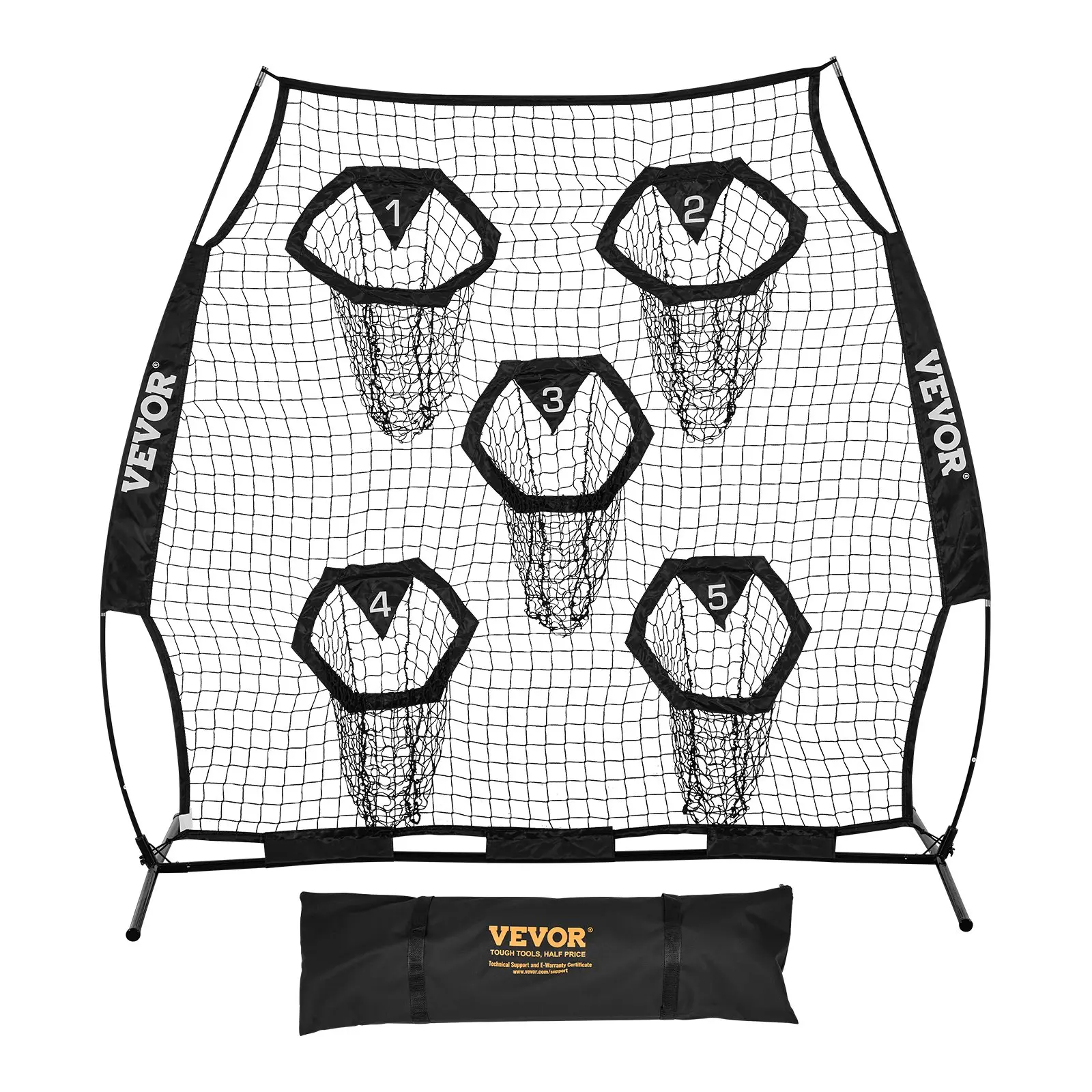 6x 6 ft Football Trainer Throwing Net, Training Throwing Target Practice Net with 5 Target Pockets, Knotless Net Includes Straps and Portable Carry Case, Improve QB Throwing Accuracy, Black