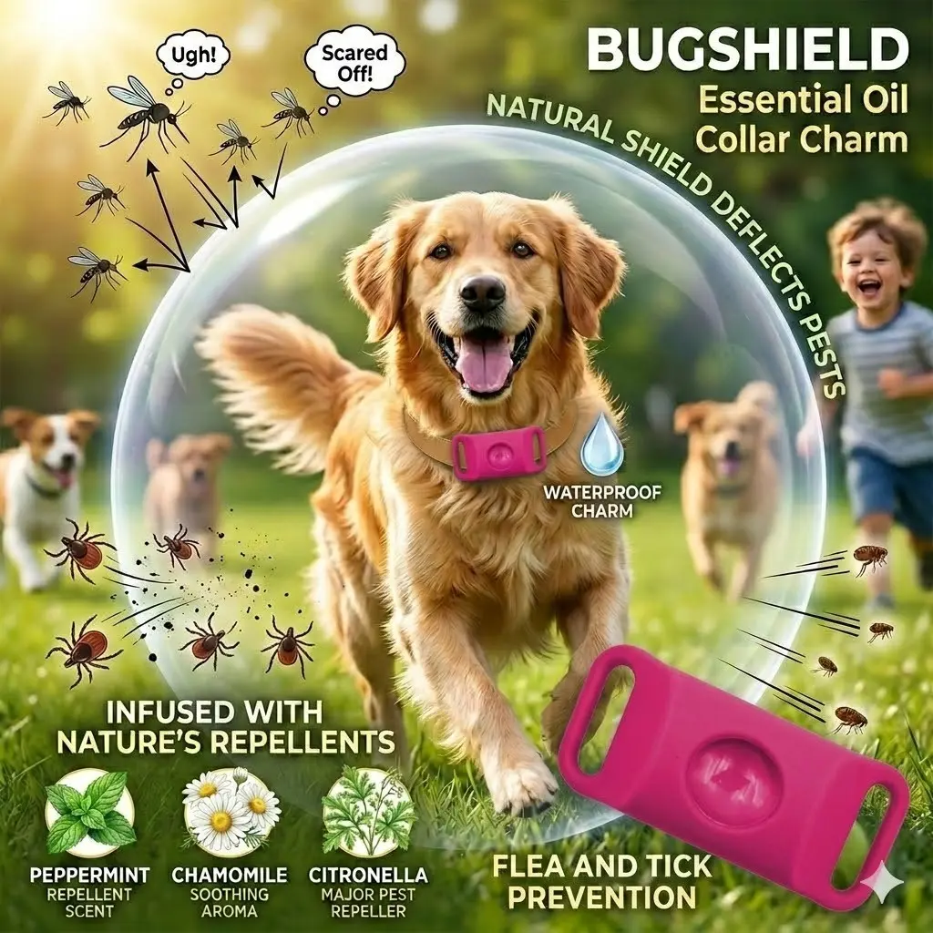 ✨ Bonus Capsule Included! BugShield Essential Oil Collar Charm🌿🌿 Natural Outdoor Protection Flea Tick Repellent for Dogs & Cats 🦟 Helps repel mosquitoes, fleas & ticks naturally