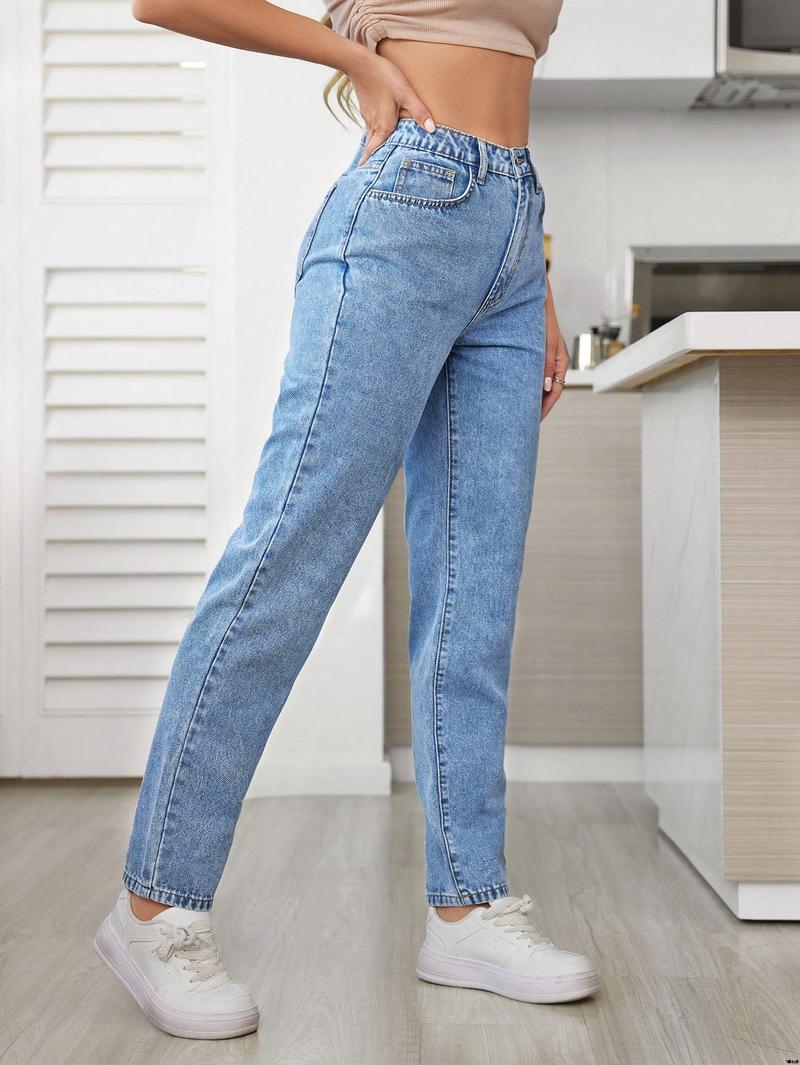 Jeans version mom high waist solid color high waist SHEIN