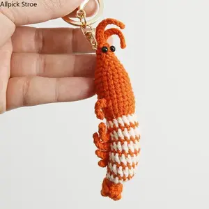 Cute Crochet Shrimp Keychain, Handmade Knitted Shrimp Bag Charm, Kawaii Plush Pendant for Backpack, Purse and Car Keys, Mini Cartoon Key Ring Accessory, Aesthetic Couple Gift, Cute Bag Decoration for Women, Girls, Friends and Collectors