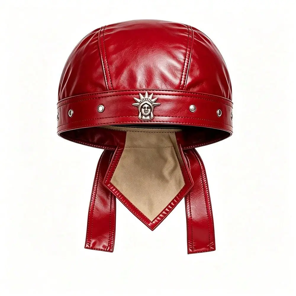 WoMen's Statue Of Liberty Freedom Cycling Bandana Doo Rags Skull Cap Biker Doo Do Rag PU Leather Halloween Punk Costume Motorcycle Costume -Red