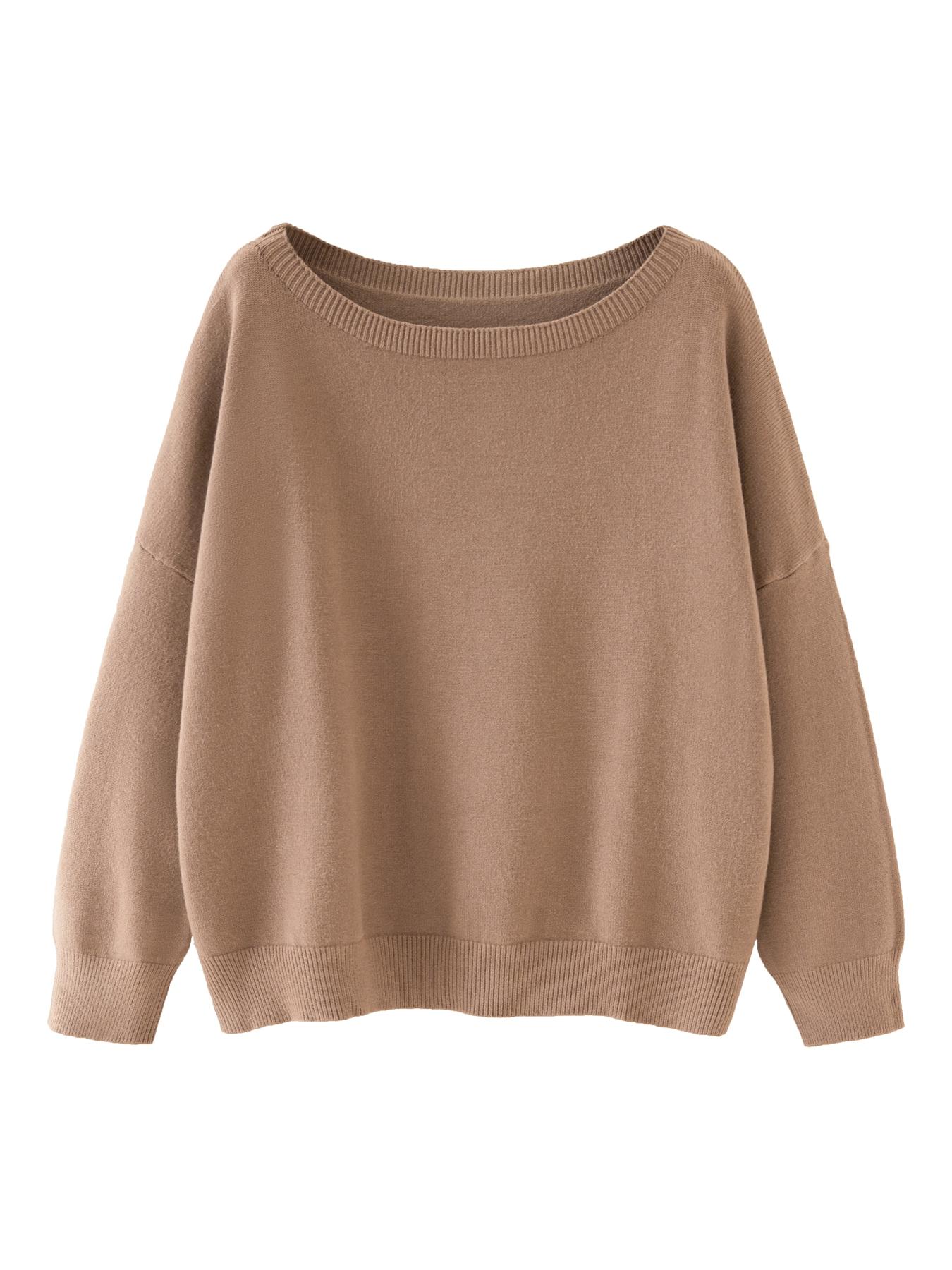 [Plus Size] Solid Drop Shoulder Sweater Pullover, Casual Long Sleeve Scoop Neck Jumper for Fall & Winter, Women's Clothing for Daily Wear, Womenswear