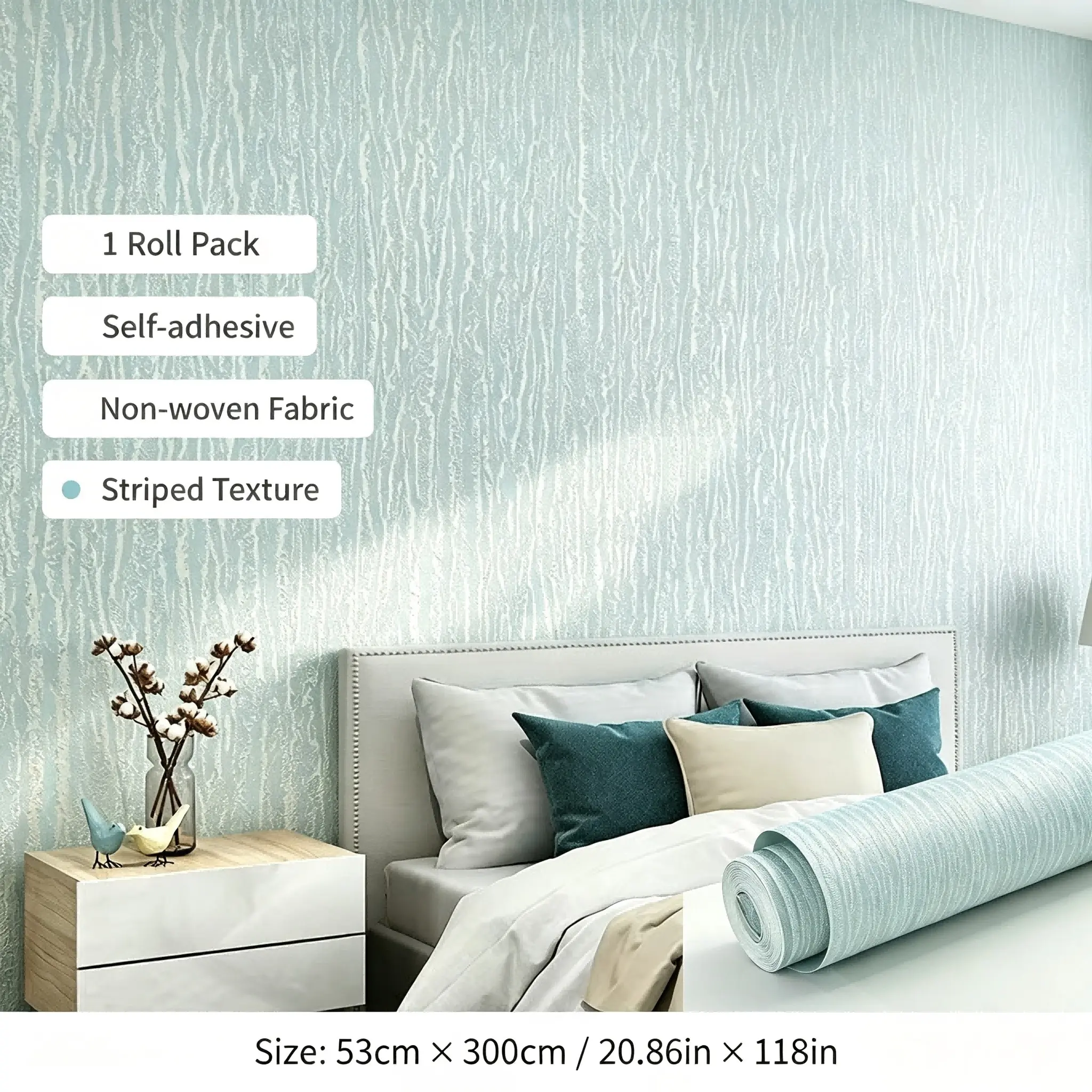 1 Roll Self Adhesive Non-woven Wallpaper, Nordic Solid 3D Embossed Striped Wall Sticker, Imitated Diatom Mud Texture, Peel and Stick Decorative Wall Covering for Bedroom Living Room TV Background Hotel Interior Decoration